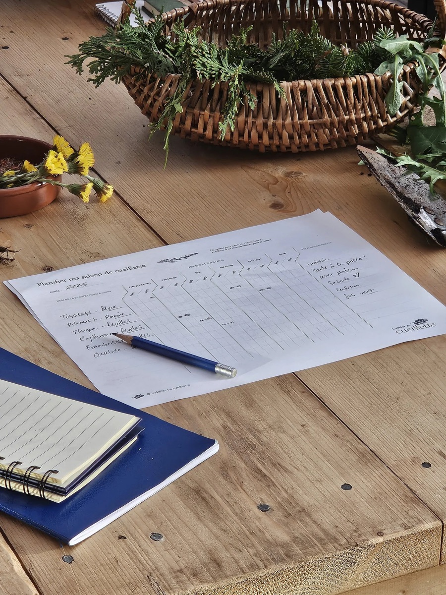 Le calendrier à plat, avec un stylo et un carnet